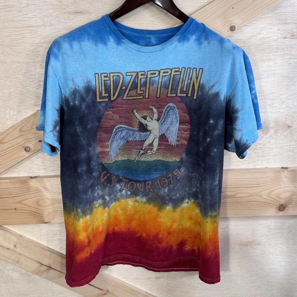 Led Zeppelin Shirt Mens Large Tie Dye U.S. Tour 1975 Rainbow Rock Band Graphic